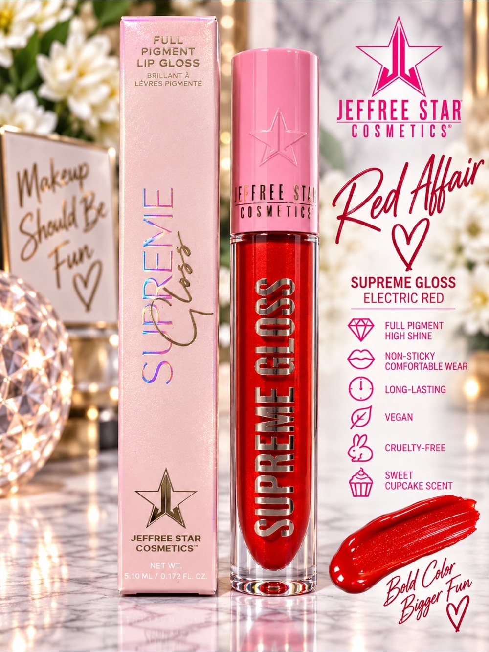 Jeffree Star Supreme Gloss Red Affair Electric Red OG 2021 Lip Gloss